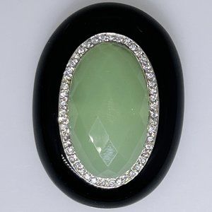 Mint green and rich black pendant with crystals, sterling silver findings, NWOT